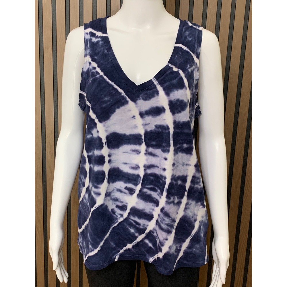 J.Crew Women's Blue White Tie Dye V-Neck Sleeveless Cotton Tank Top Medium